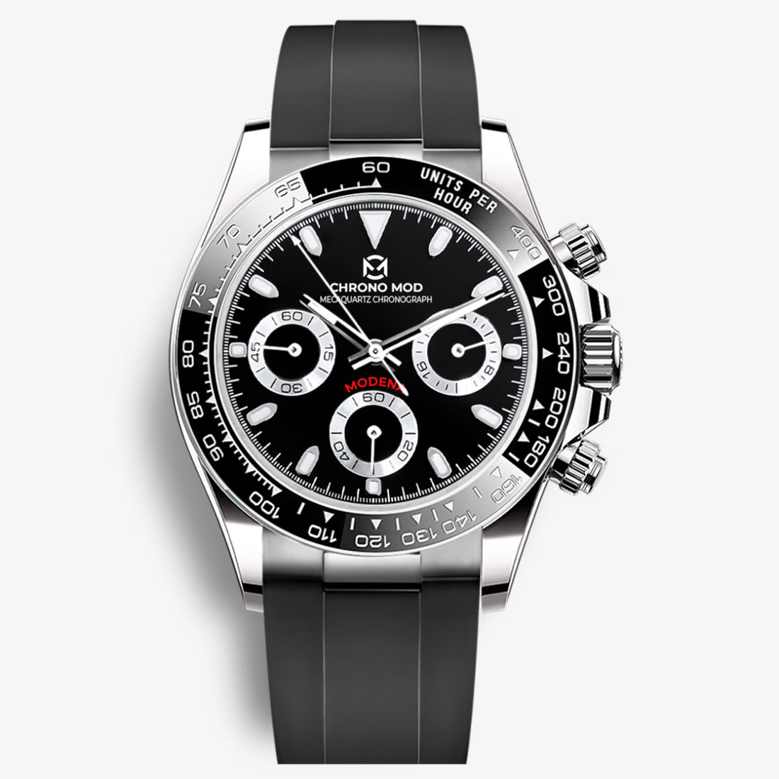 Modena – Black Chronograph · Steel Rubber